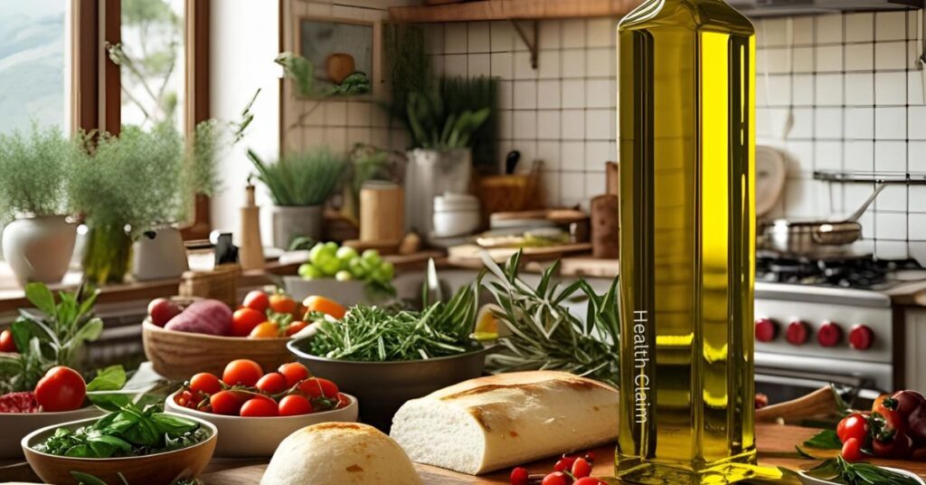 olive oil bottle on a kitchen table