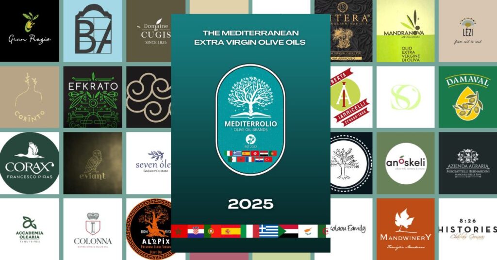 Mediterrolio Olive Oil Catalogue 2025 in front of olive oil logos
