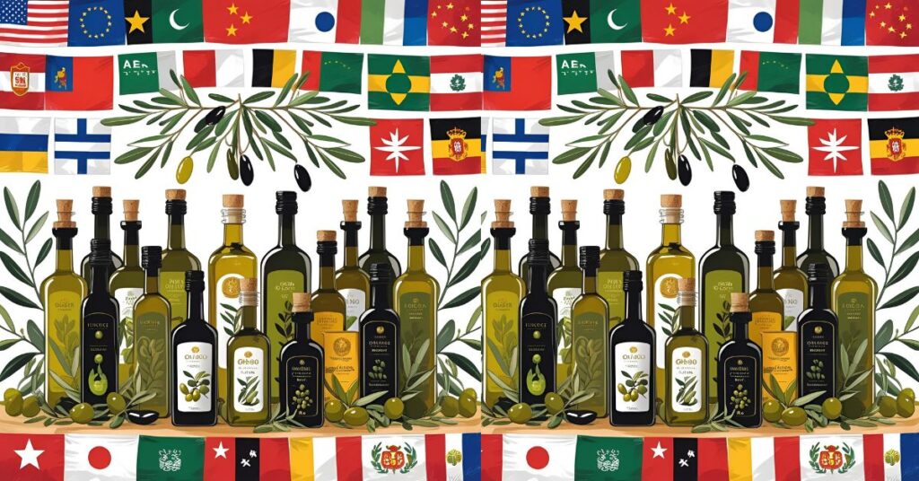 Olive Oil Traditions with bottles and flags