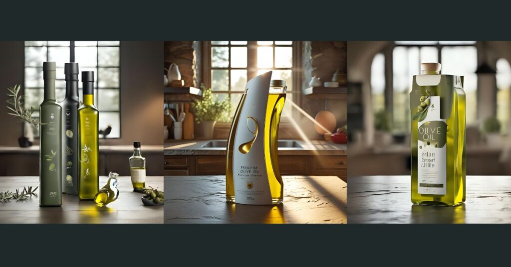 smart packaging for olive oil on a kitchen table